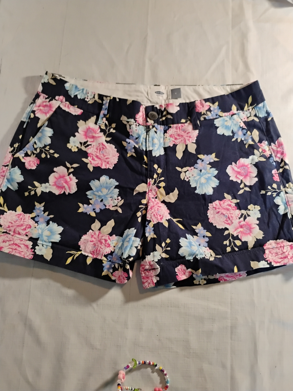 Old Navy Navy Floral Bermuda Shorts with Pink & Light Blue Flowers